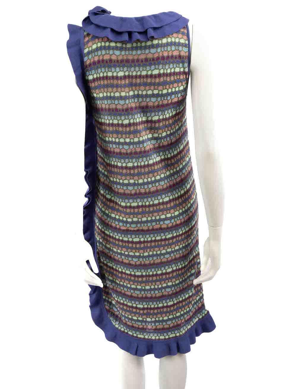 Missoni M Missoni Abstract Pattern Ruffle Trim Knit Dress Size L In Good Condition For Sale In London, GB