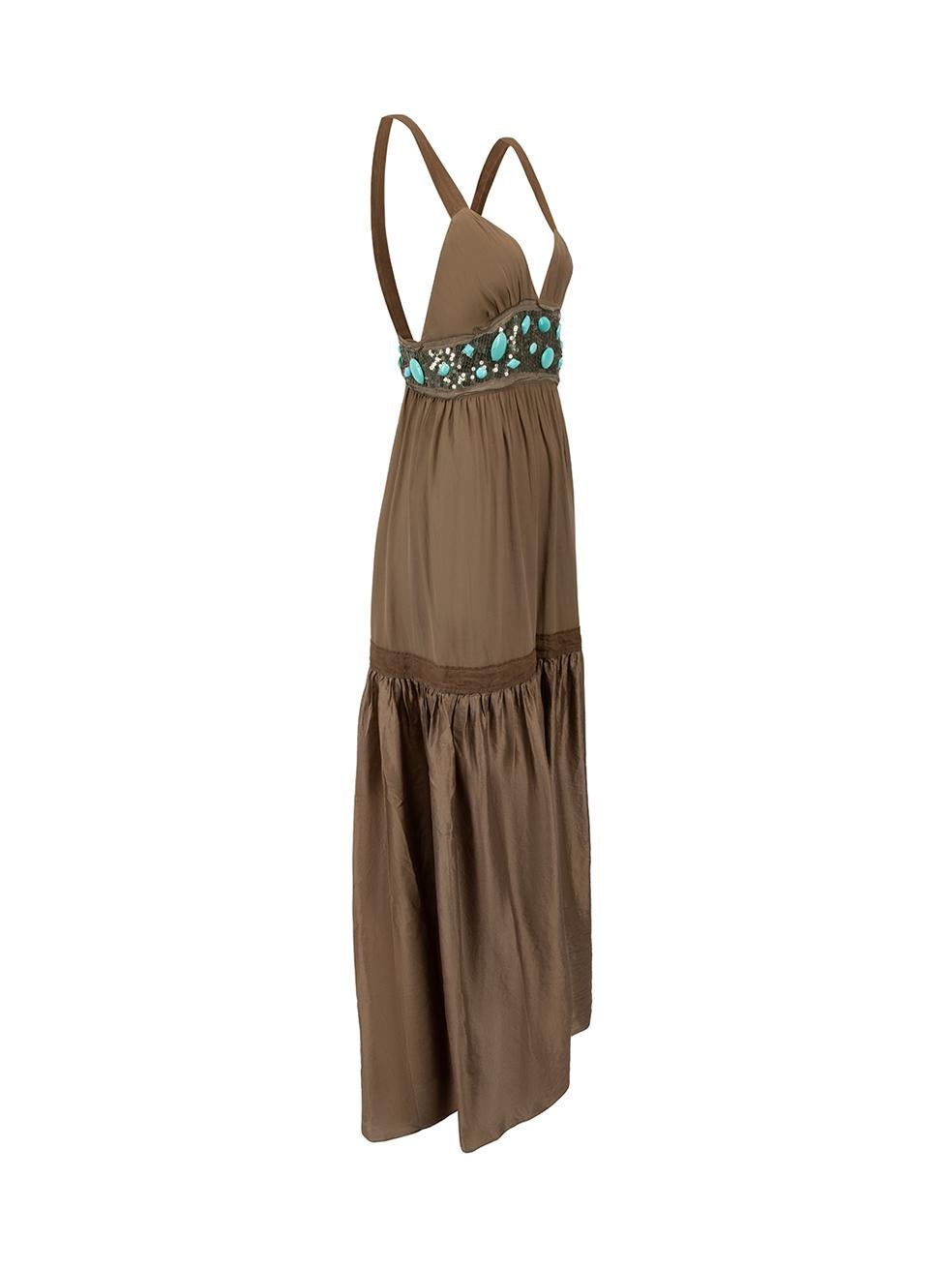 CONDITION is Very good. Minimal wear to dress is evident. Minimal wear to embellishment where one blue glass bead has been chipped on this used M Missoni designer resale item.



Details


Brown

Silk

Maxi dress

V neckline

Beaded and sequin