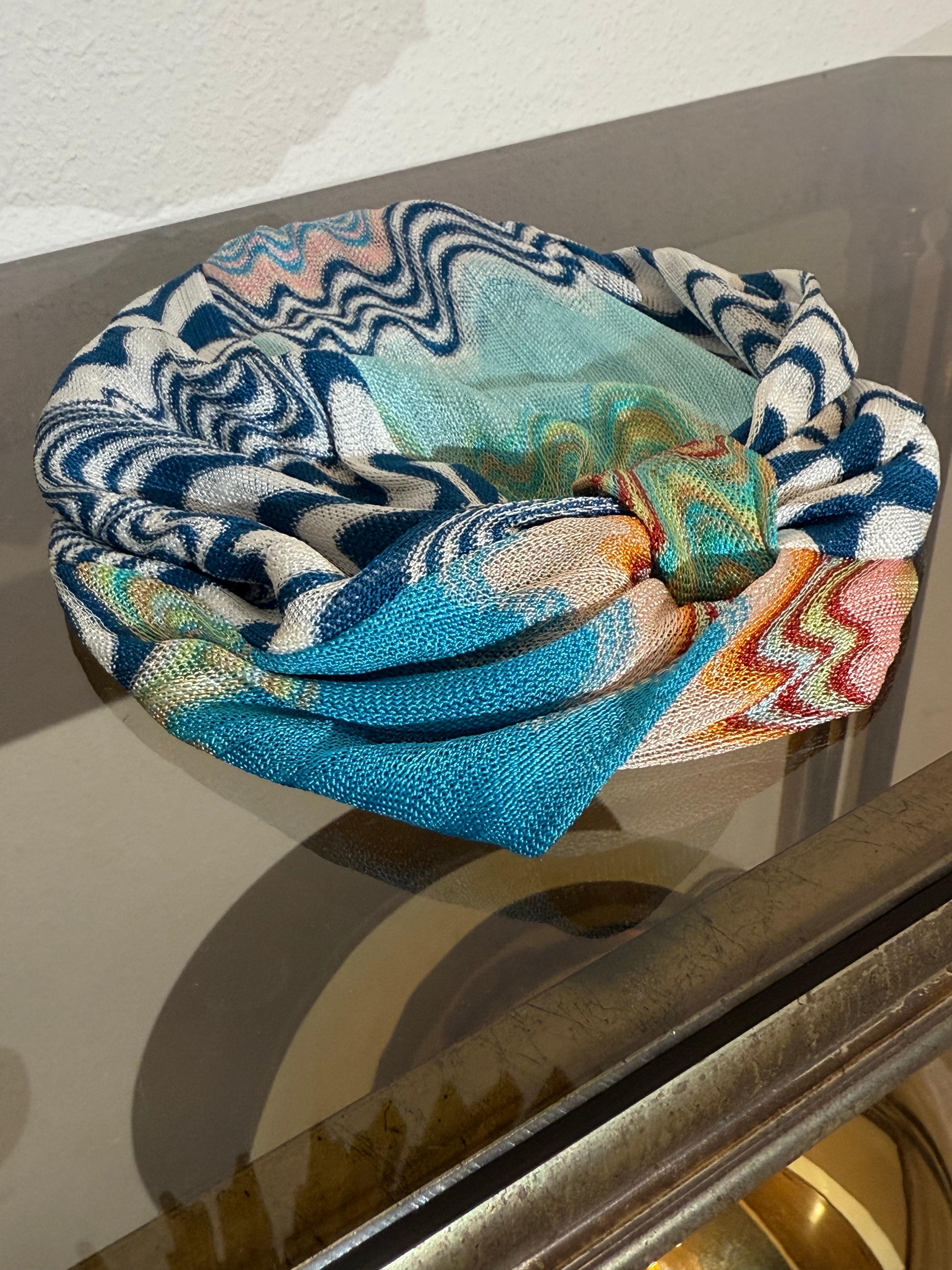 Turban classique en jersey de rayonne de Missoni Mare, bleu aqua et pêche en vente 6