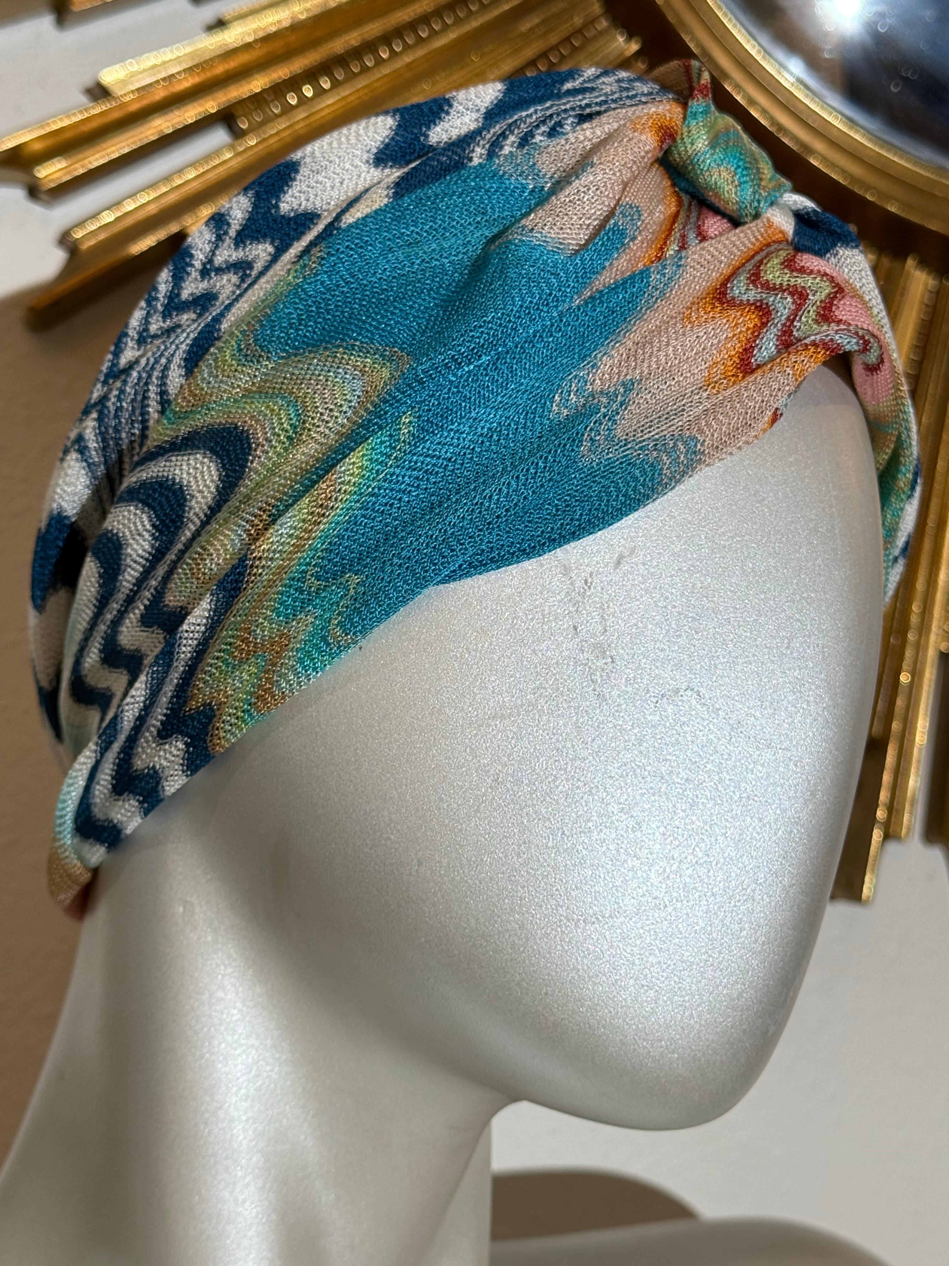 Orange Turban classique en jersey de rayonne de Missoni Mare, bleu aqua et pêche en vente