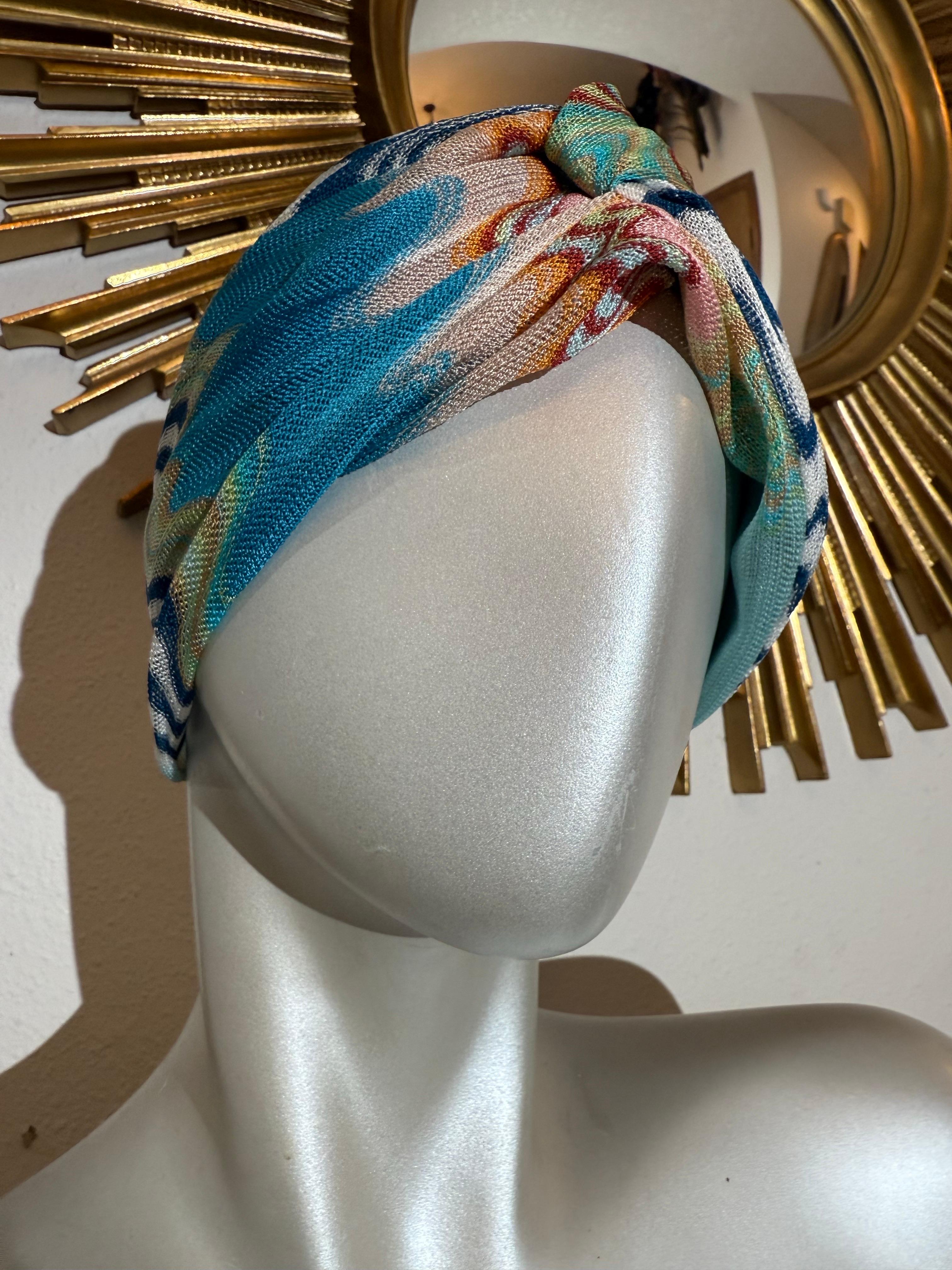 Turban classique en jersey de rayonne de Missoni Mare, bleu aqua et pêche Pour femmes en vente