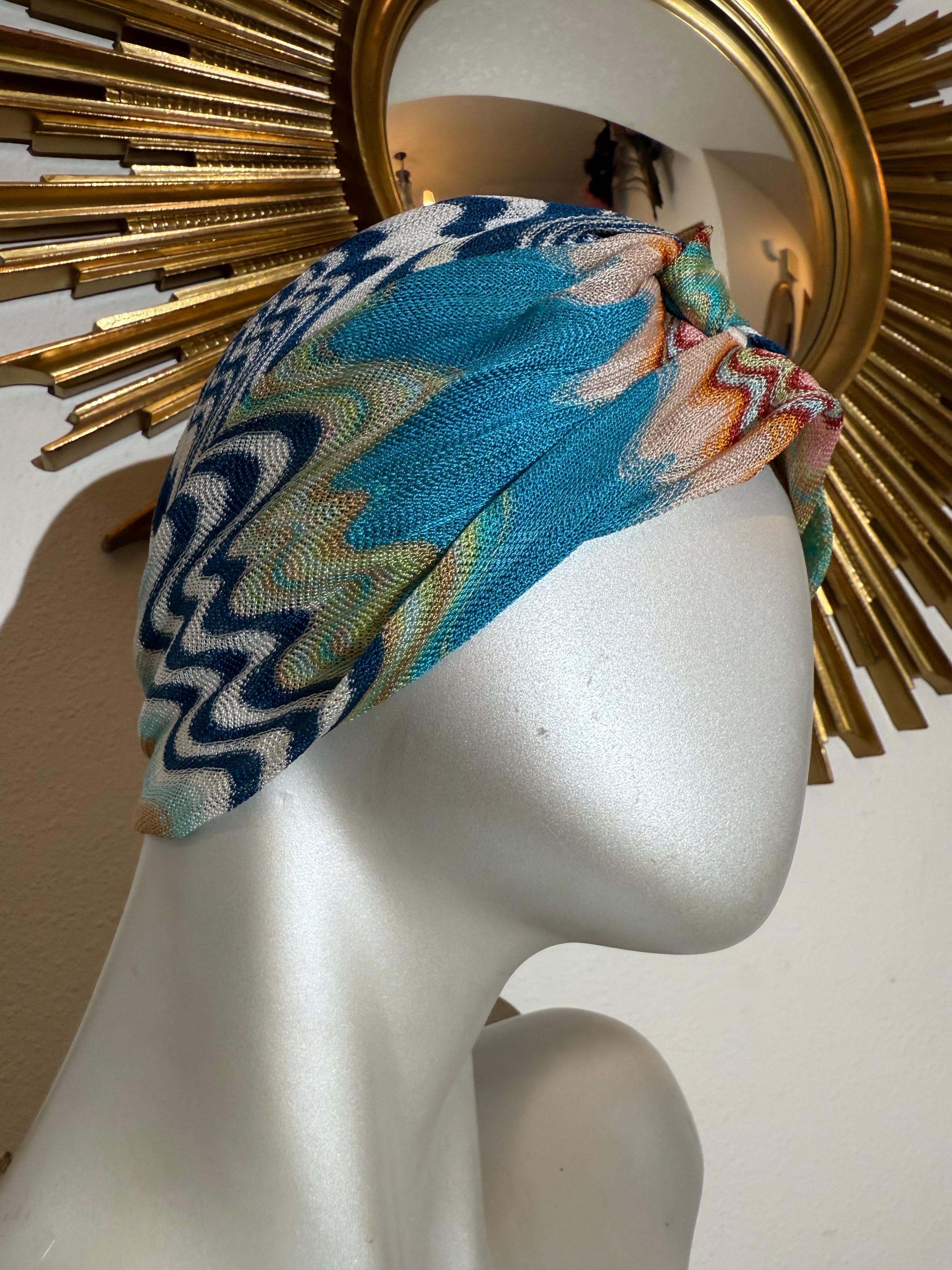 Turban classique en jersey de rayonne de Missoni Mare, bleu aqua et pêche en vente 4