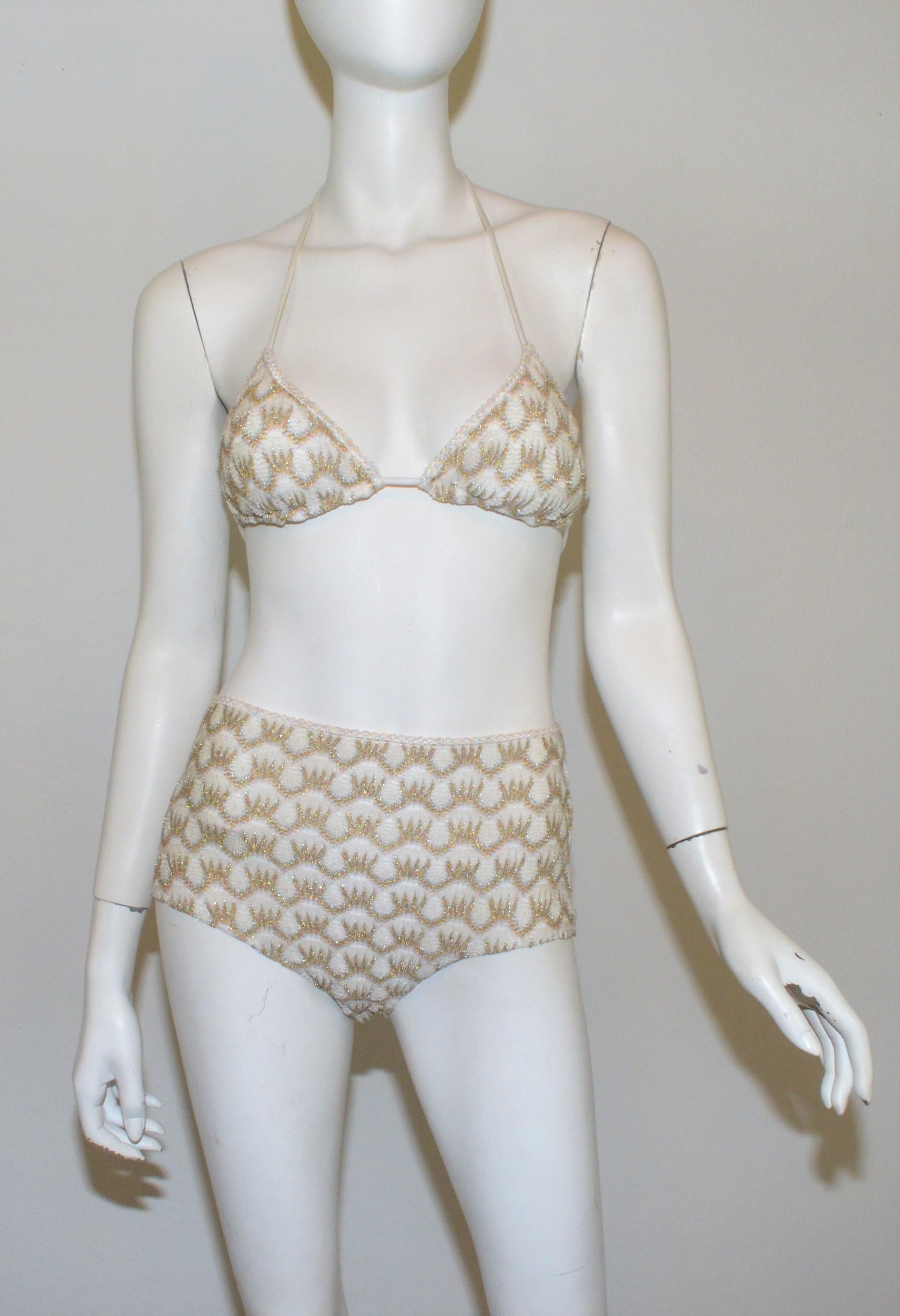 Beige Missoni Mare Knit Bikini Set with Maxi Dress