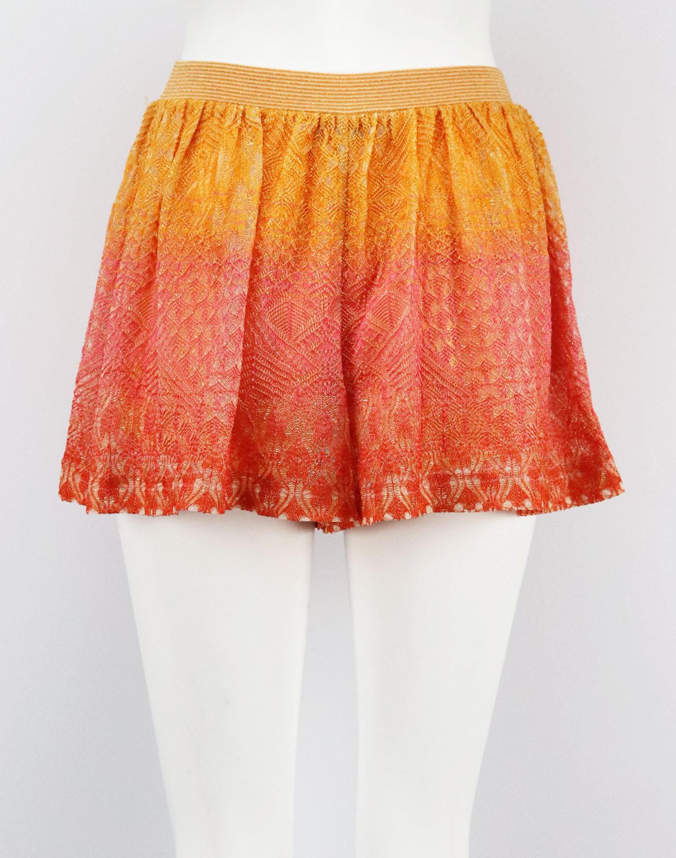 Orange Missoni Mare Metallic Crochet Knit Shorts SMALL