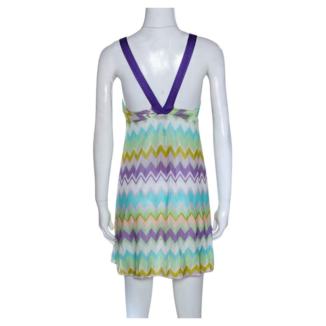 Missoni Mare - Mini-robe de couverture en maille à chevrons multicolore S en vente