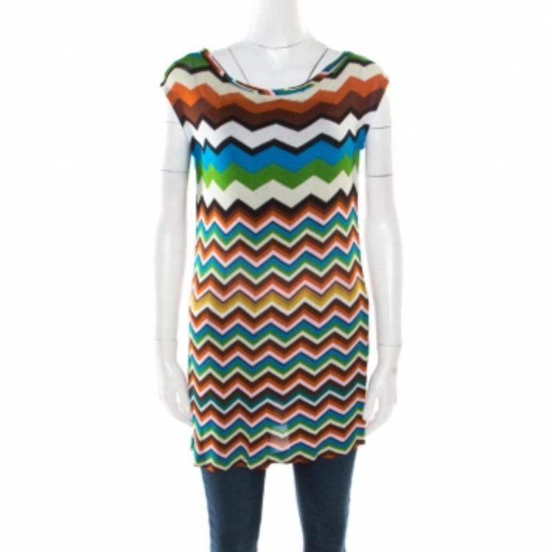 Mehrfarbige ärmellose Strick-Tunika von Missoni Mare mit Chevron-Muster im Angebot