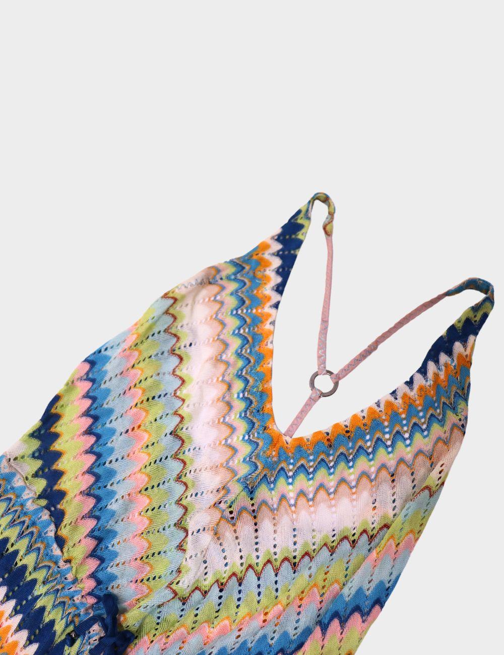 Infuse your wardrobe with iconic Italian style with this Missoni multicolor sleeveless jumpsuit. Crafted from the brand's signature zigzag knit, this lightweight piece features a flattering V-neckline, adjustable drawstring waist, and wide-leg