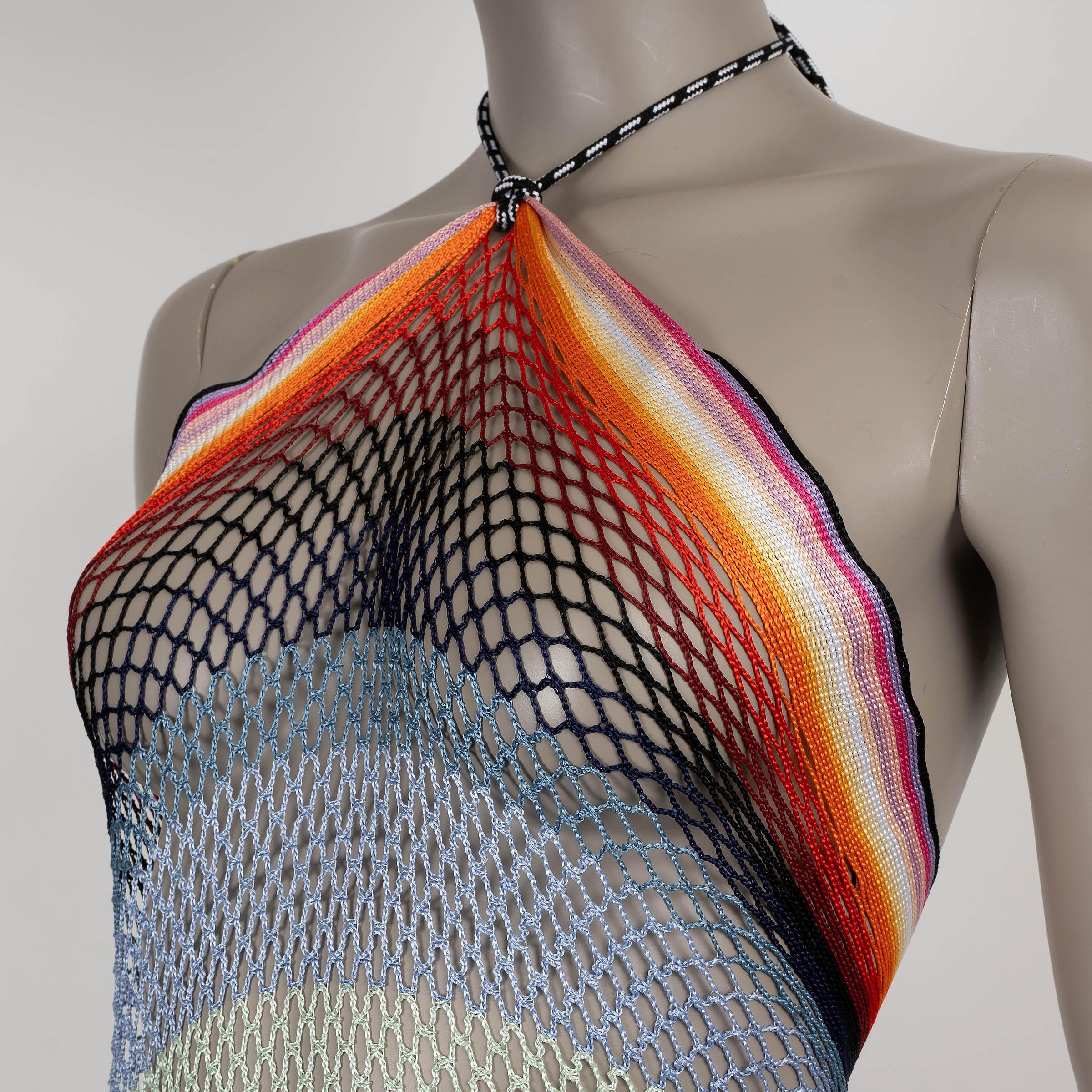 Women's MISSONI MARE multicolor mesh 2022 STRIPED CROCHET KNIT BEACH Dress S For Sale
