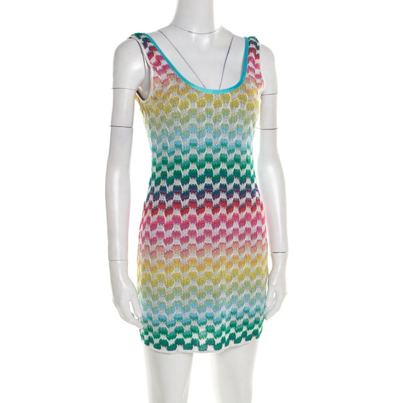 Gray Missoni Mare Multicolor Patterned Knit Scoop Back Beach Cover Up Dress M