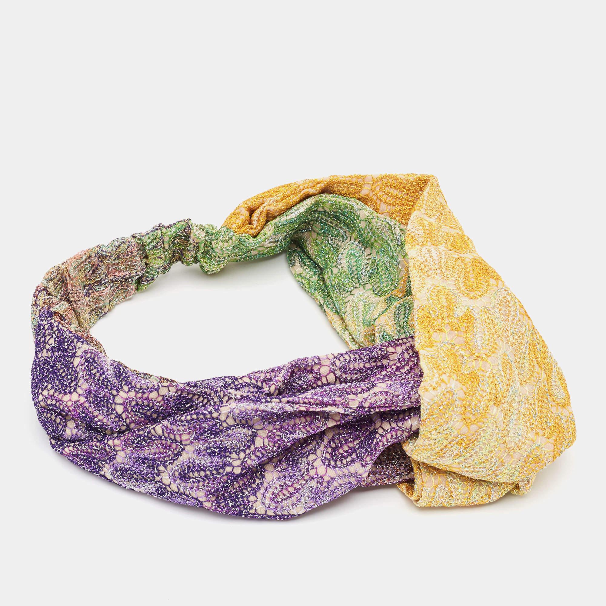 Beige Missoni Mare Multicolor Patterned Lurex Knit Twisted Headband For Sale