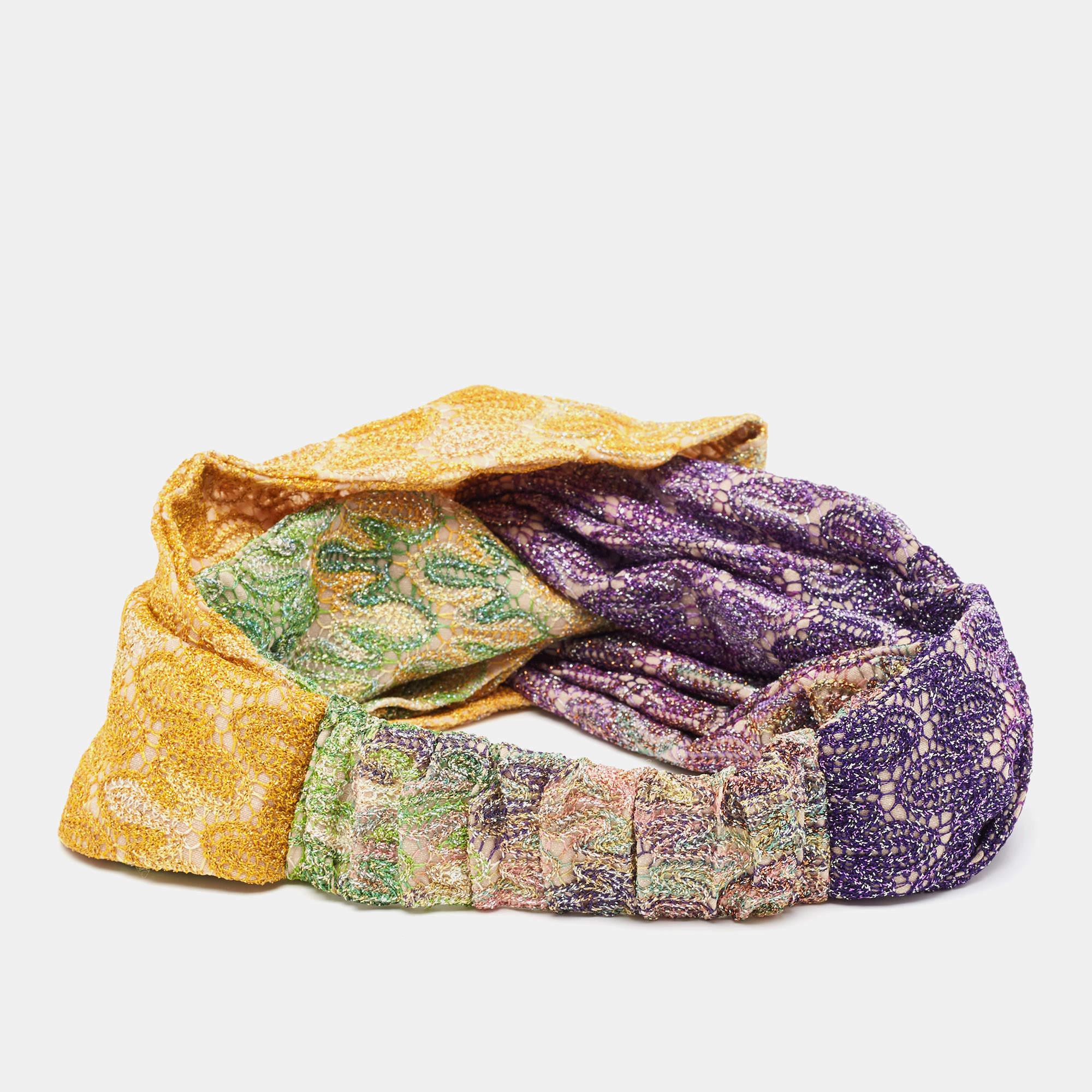 Missoni Mare Multicolor Patterned Lurex Knit Twisted Headband In Good Condition For Sale In Dubai, Al Qouz 2