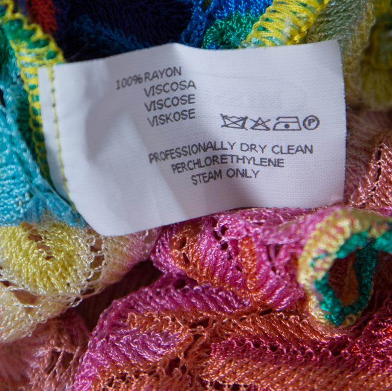 Beige Missoni Mare Multicolor Perforated Knit Faux Wrap Tie Detail Kaftan Dress S