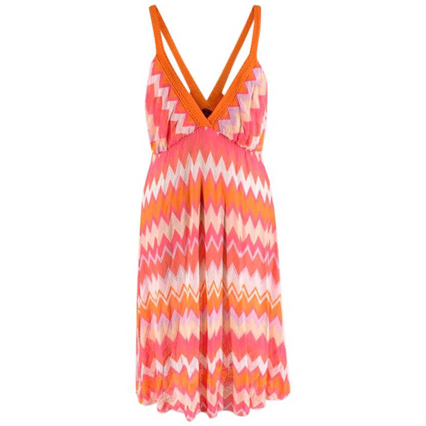 Missoni Mare Pink & Orange Chevron Print Knit Mini Dress - Size US 10 For Sale
