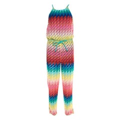 Missoni Mare Rainbow Patterned Perforated Knit Beach Cover Up Jumpsuit S