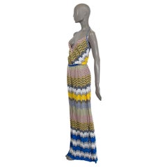MISSONI MARE giallo blu bianco in viscosa ZIGZAG HALTER MAXI Jumpsuit 40 S