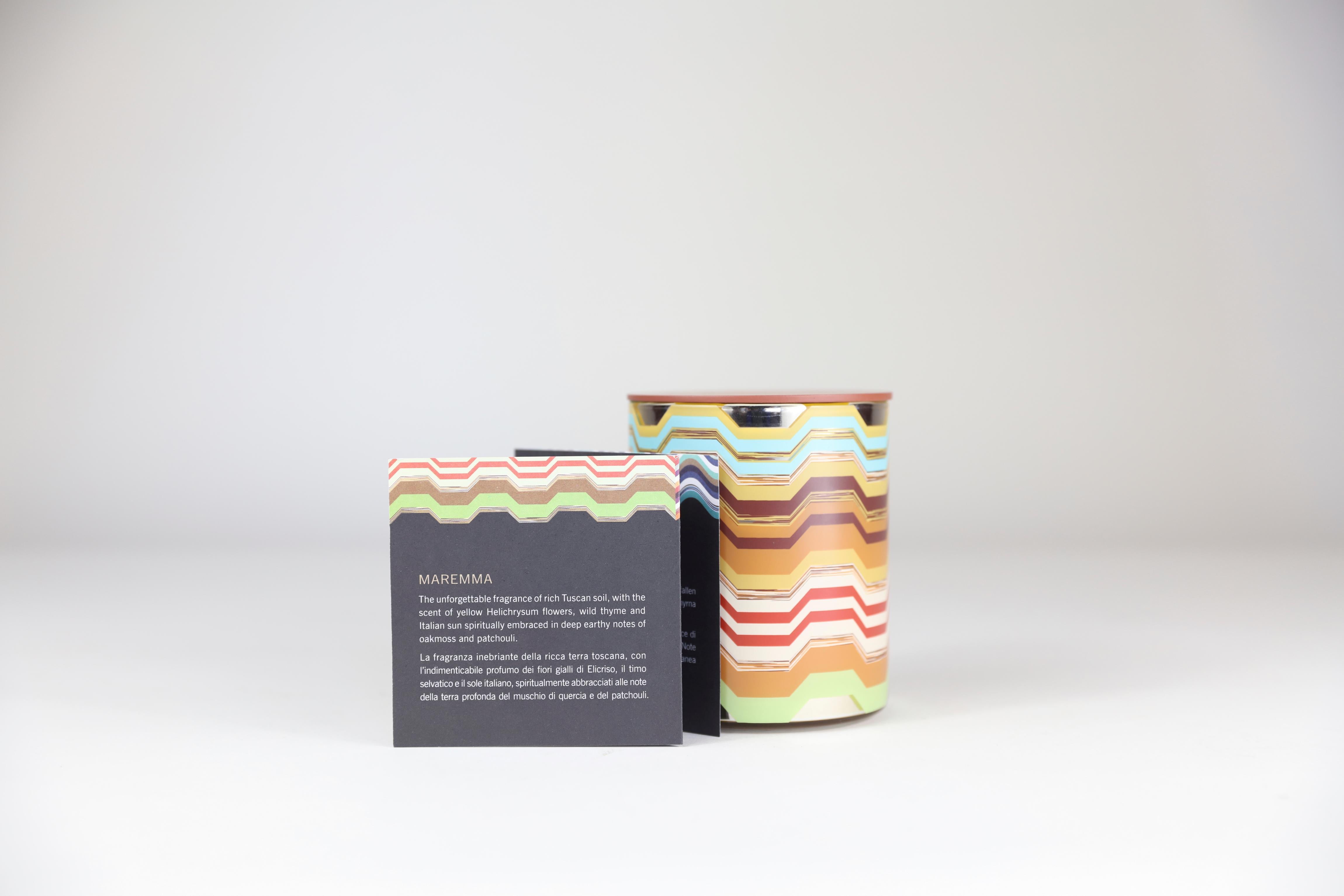 Missoni Maremma Candle that smells like rich Tuscan soil and yellow Helichrysum flowers.