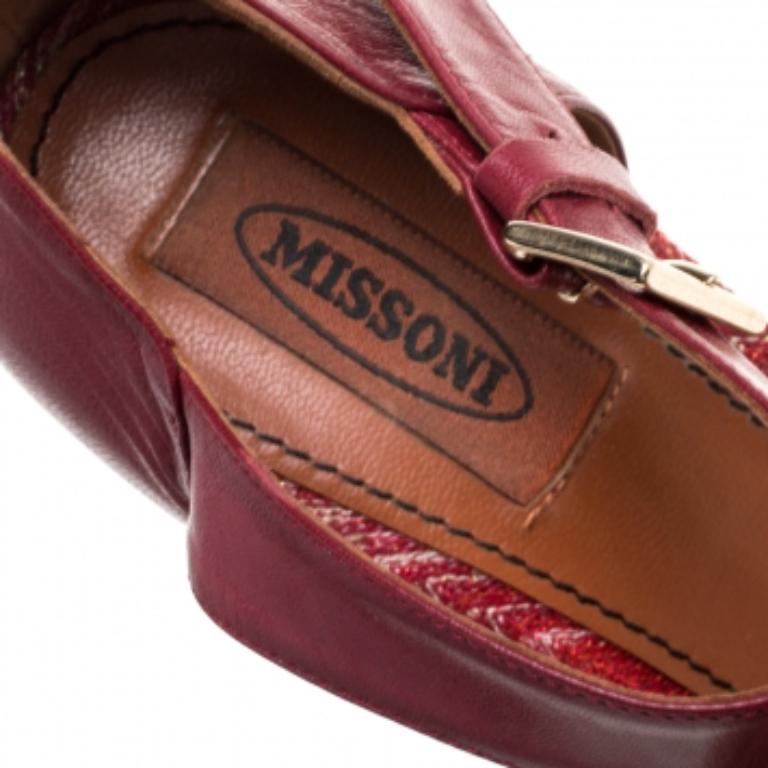 Women's Missoni Maroon Leather And PVC Ankle Strap Platform Peep Toe Sandals Size 40 For Sale