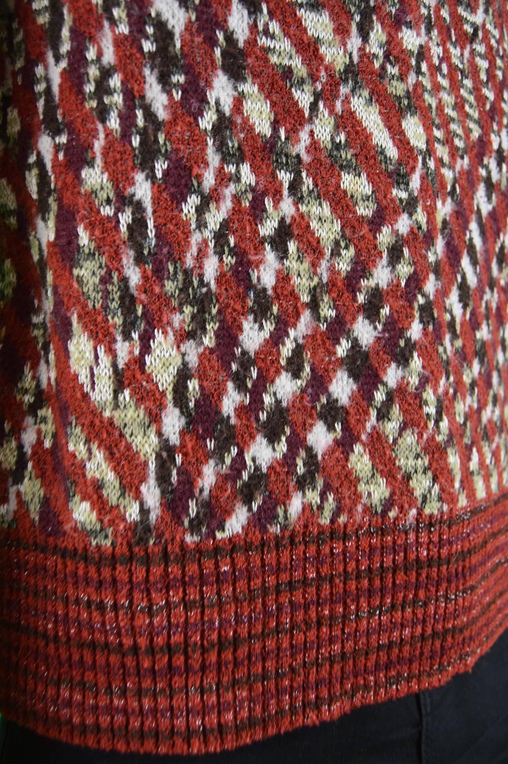 Brown  Missoni Men's Vintage 1980s Red Patterned Wool Rayon & Mohair Blend Sweater For Sale