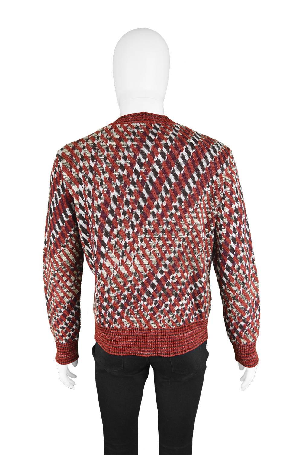  Missoni Men's Vintage 1980s Red Patterned Wool Rayon & Mohair Blend Sweater For Sale 1