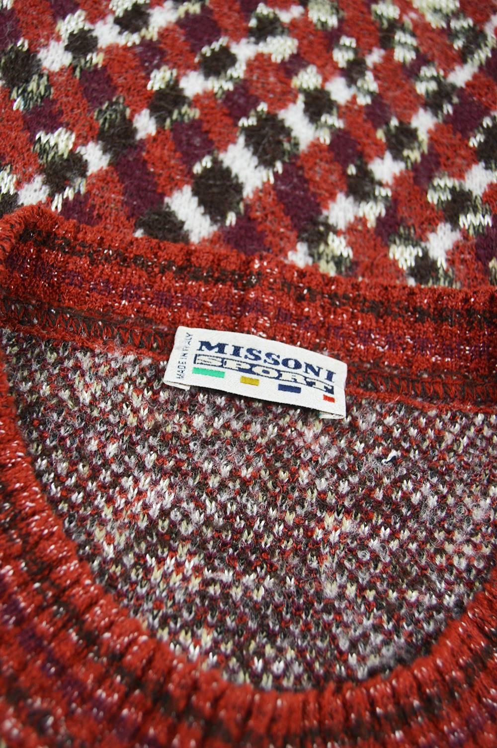  Missoni Men's Vintage 1980s Red Patterned Wool Rayon & Mohair Blend Sweater For Sale 2