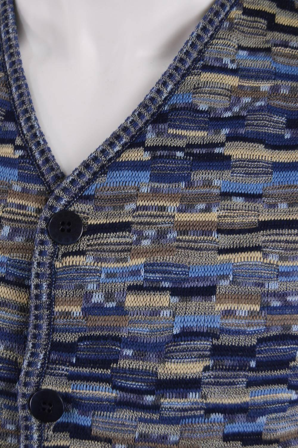 Missoni Men's Vintage Blue Wool and Silk Textured Knit Sweater Vest, 1990s  In Excellent Condition In Doncaster, South Yorkshire