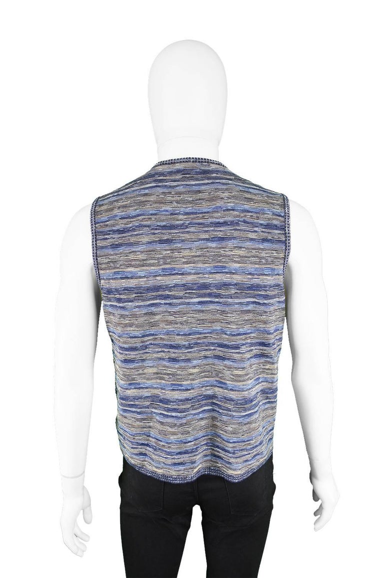 Missoni Men's Vintage Blue Wool and Silk Textured Knit Sweater Vest ...