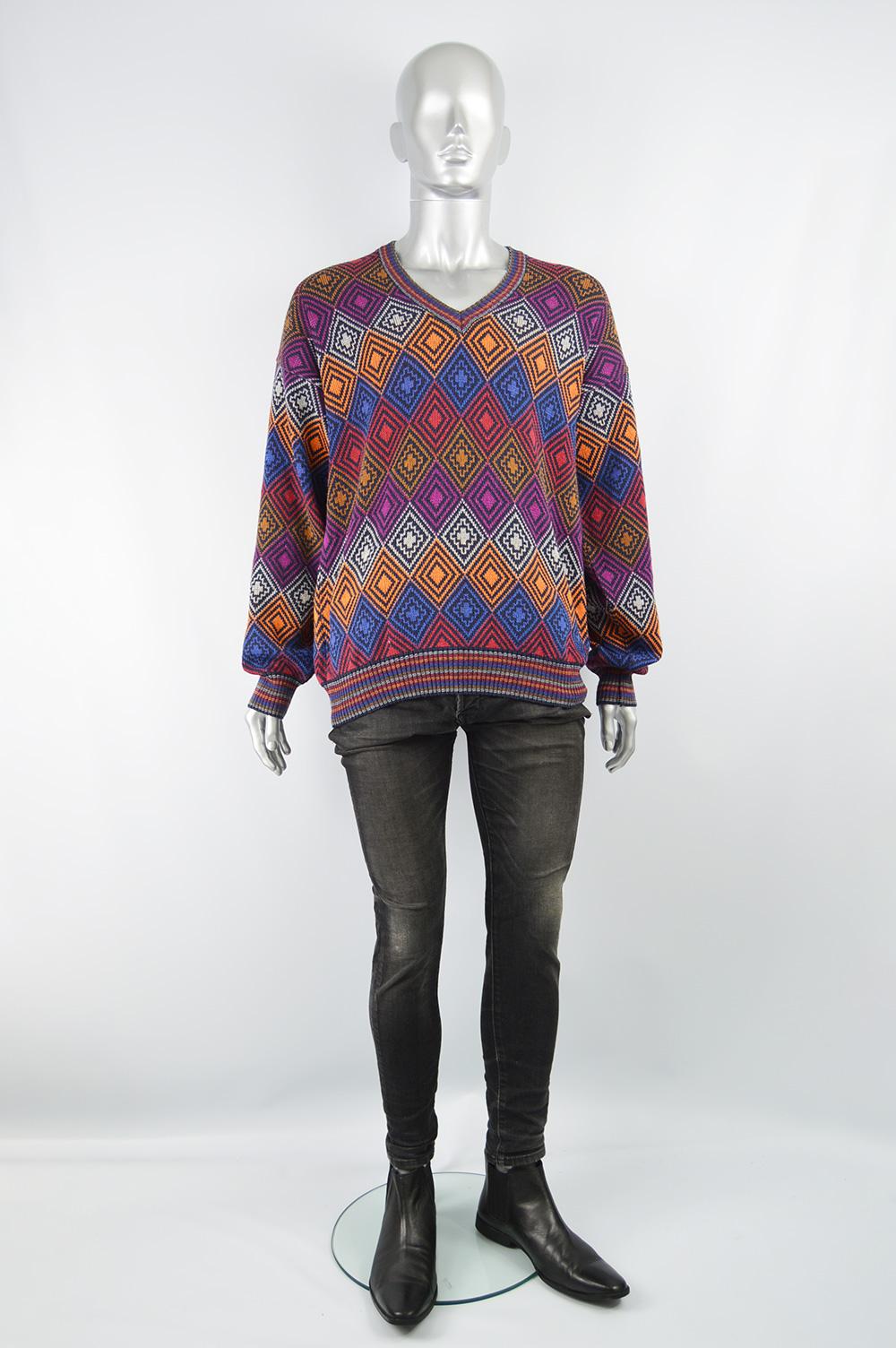 Size: Marked XL but this gives an intentionally loose, relaxed fit. Please check measurements against a similar sweater you already own. 
Chest - 48” / 122cm
Waist - 40” / 101cm
Length (Shoulder to Hem) - 28” / 71cm
Shoulder to Shoulder - 25” /