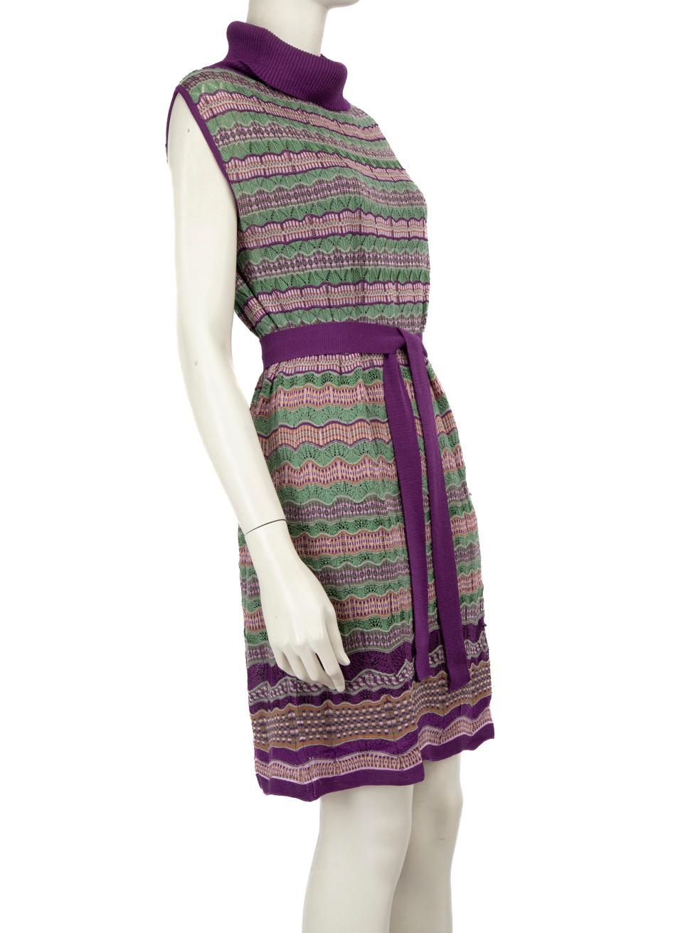 CONDITION is Very good. Minimal wear to dress is evident. There are a few plucks to the weave along the neck on this used Missoni designer resale item.
  
  Details
  
  
  Multicolour - Purple and green
  
  Merino 
  
  Dress
  
  Knee-length
  
 