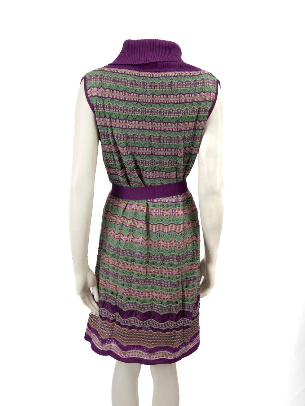 Gray Missoni Merino Striped Turtleneck Knee Length Dress Size L For Sale