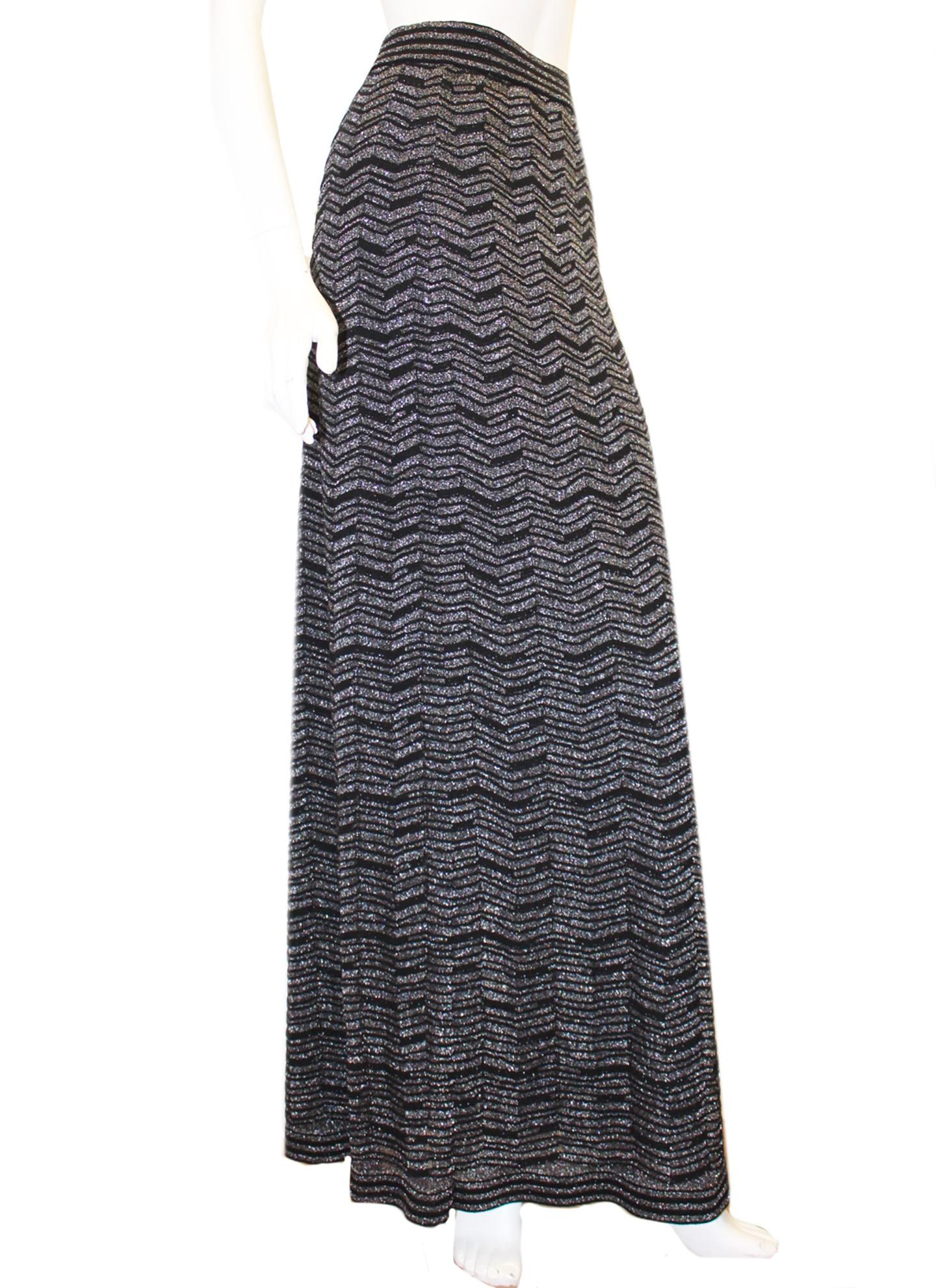 Missoni Metallic Black & Silver Tone Maxi Skirt  In Excellent Condition For Sale In Palm Beach, FL