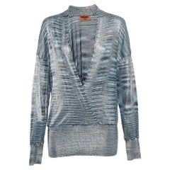 Missoni Metallic/Blue Lurex Knit Drape Neck Top L