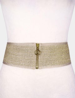 Missoni Metallic Gold Crochet Patterned Wide Waist Belt - IT 46
