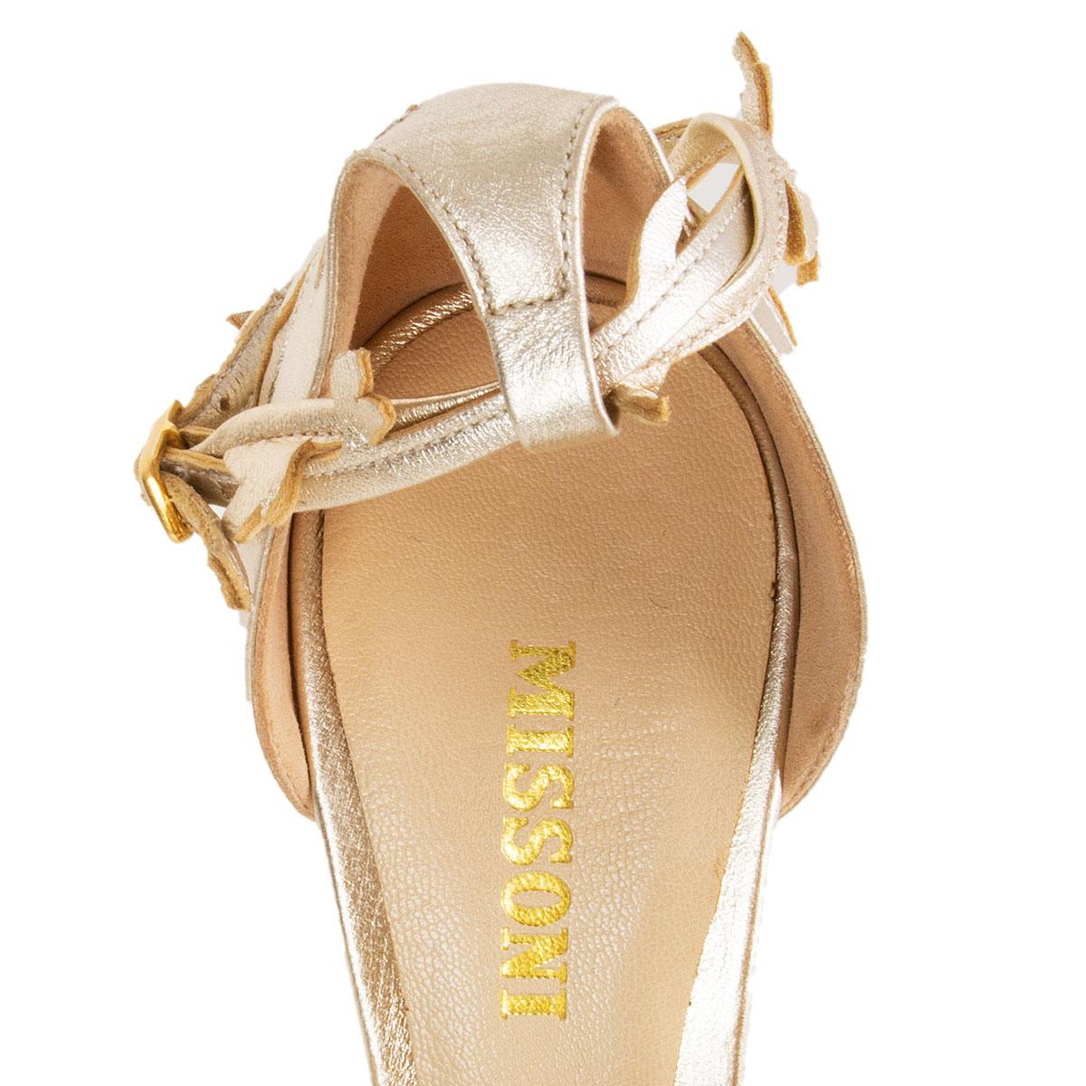White MISSONI metallic gold leather Ankle Strap Pumps Shoes 37 For Sale