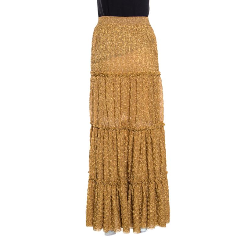 Gorgeous in shape and high on appeal, this maxi skirt is from Missoni. It is made from quality fabrics and designed with ruffles in a tiered style. This creation will look perfect with a plain top and high heels or flats.

Includes: The Luxury