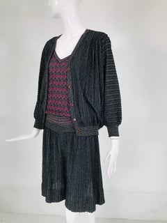 Missoni Vintage Metallic Knit 3Pc Culotte Skirt Set 1980s