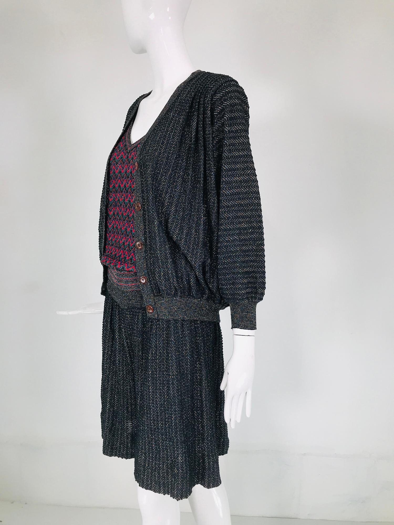 Women's Missoni Vintage Metallic Knit 3Pc Culotte Skirt Set 1980s