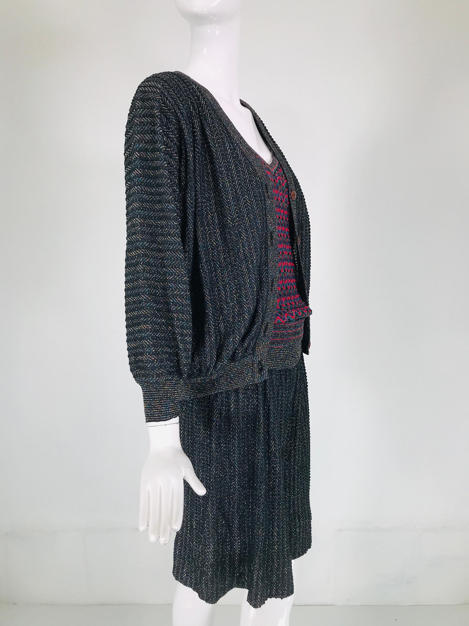 Missoni Vintage Metallic Knit 3Pc Culotte Skirt Set 1980s 4