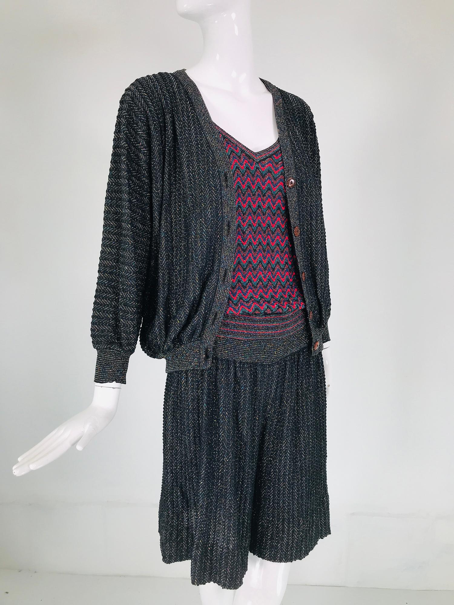 Missoni Vintage Metallic Knit 3Pc Culotte Skirt Set 1980s 5