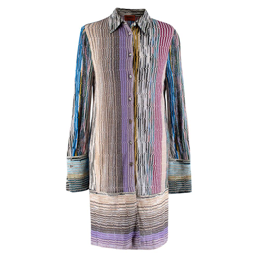 Missoni metallic knit button down shirt dress - Size US 4 For Sale