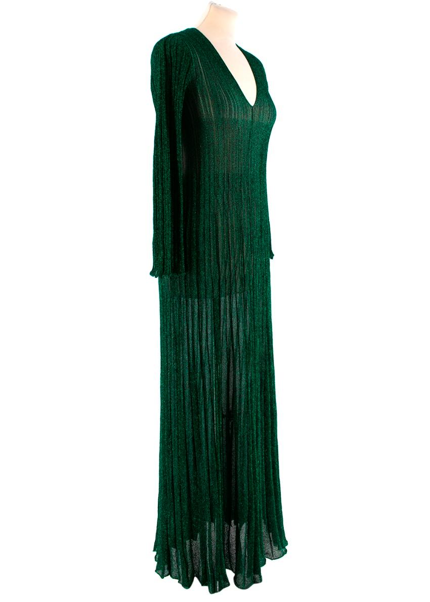  Missoni Metallic Green Maxi Dress/Cover UP 

- Stretch Fabric 
- V-Shaped Neckline 
- Sheer Fabric 
- Maxi Length
- PullOver 
- Straight Hemline 
- Long Sleeves 

Dry Clean Only 

Made in Italy 

Please note, these items are pre-owned and may show