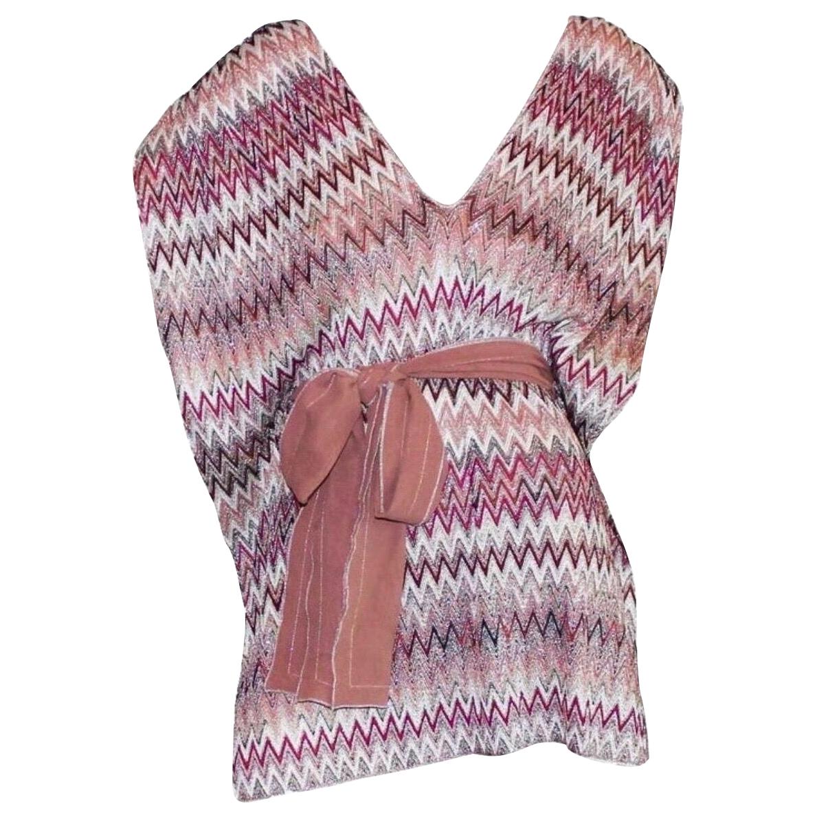 UNWORN Missoni Metallic Lurex Knit Belted Kaftan Mini Dress Cover Up
