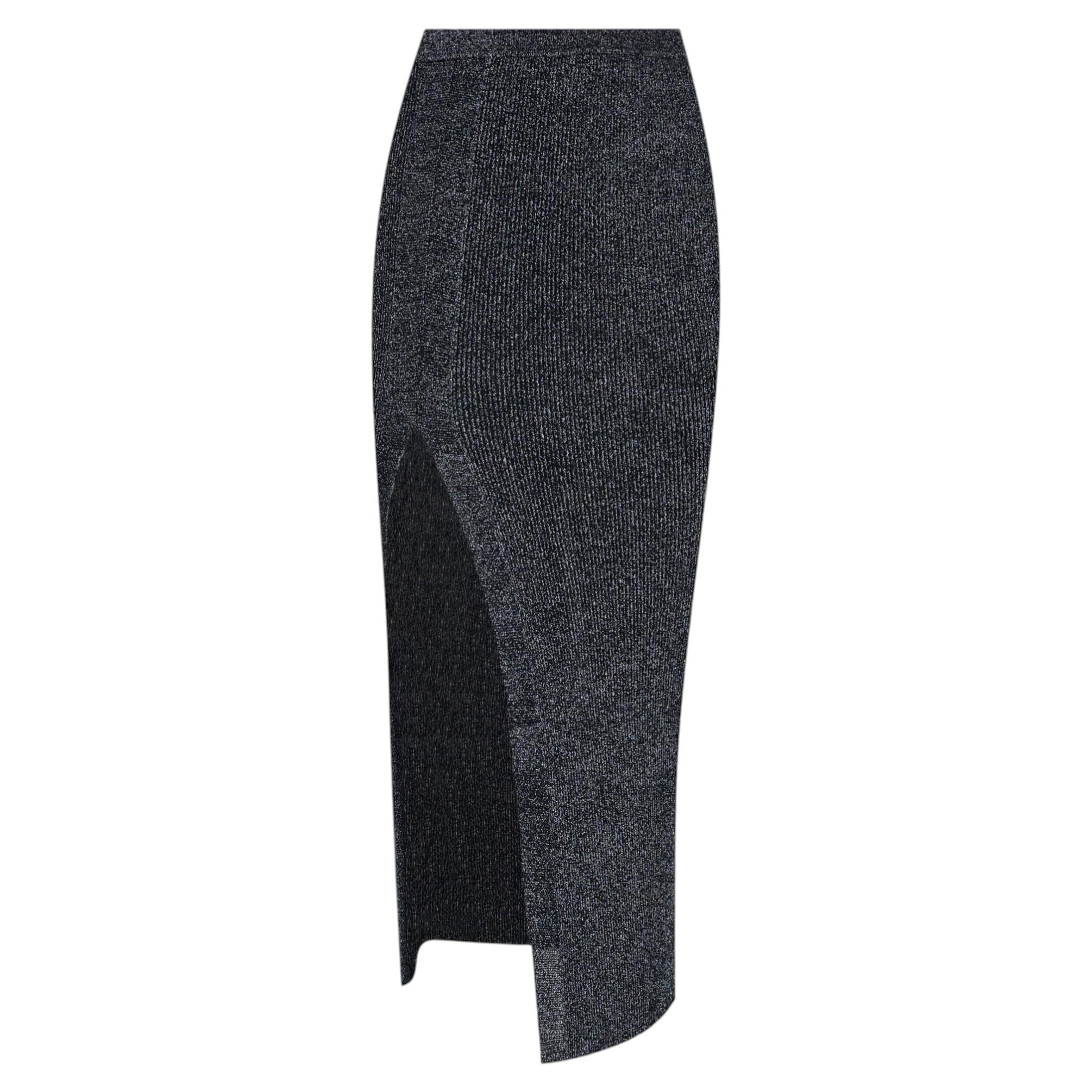 Missoni Metallic Ribbed-Knit Skirt With A Side Slit