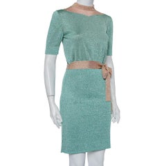 Missoni Mint Green & Pink Lurex Knit Belted Mini Dress M