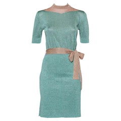 Missoni Mint Green & Pink Lurex Knit Belted Mini Dress M