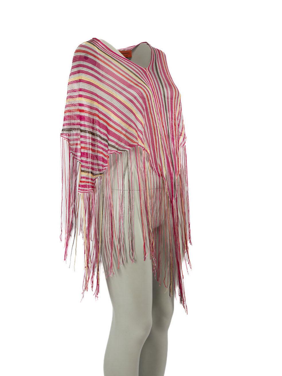 CONDITION is Very good. Hardly any visible wear to poncho is evident on this used Missoni Foulard designer resale item.

Details
Multicolour
Viscose
Knit poncho
Striped
V-neck
Fringe hem
Made in Italy 

Composition
100% Viscose

Care instructions: