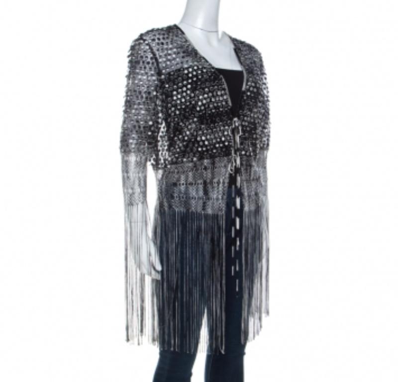 From Missoni comes this prize of a piece that is knit from fabrics and designed as a cardigan. The monochrome creation, which has a tie closure and long fringes, will not only feel plush in every touch but also keep you in style.