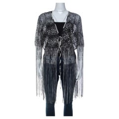 Missoni Monochrome Crochet Knit Lace Trim Fringed Cardigan L
