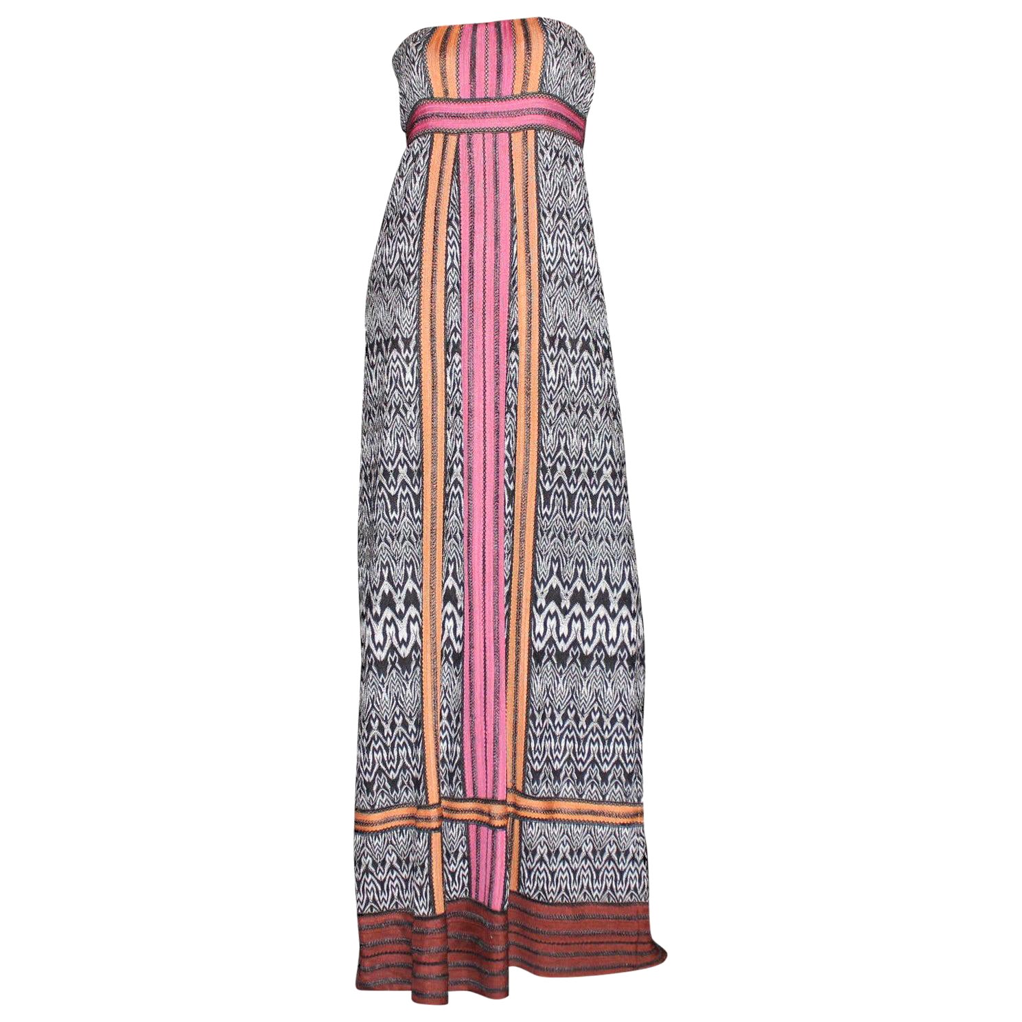 MISSONI - Robe longue en maille crochet monochrome avec bordure en blocs de couleur 42