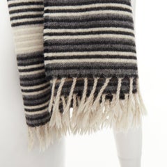 MISSONI monochrome horizontal striped wool blend knit blanket fringe scarf