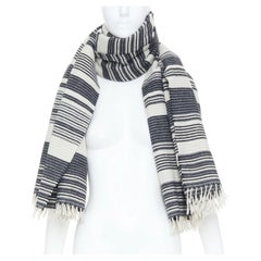 MISSONI monochrome horizontal striped wool blend knit blanket fringe scarf